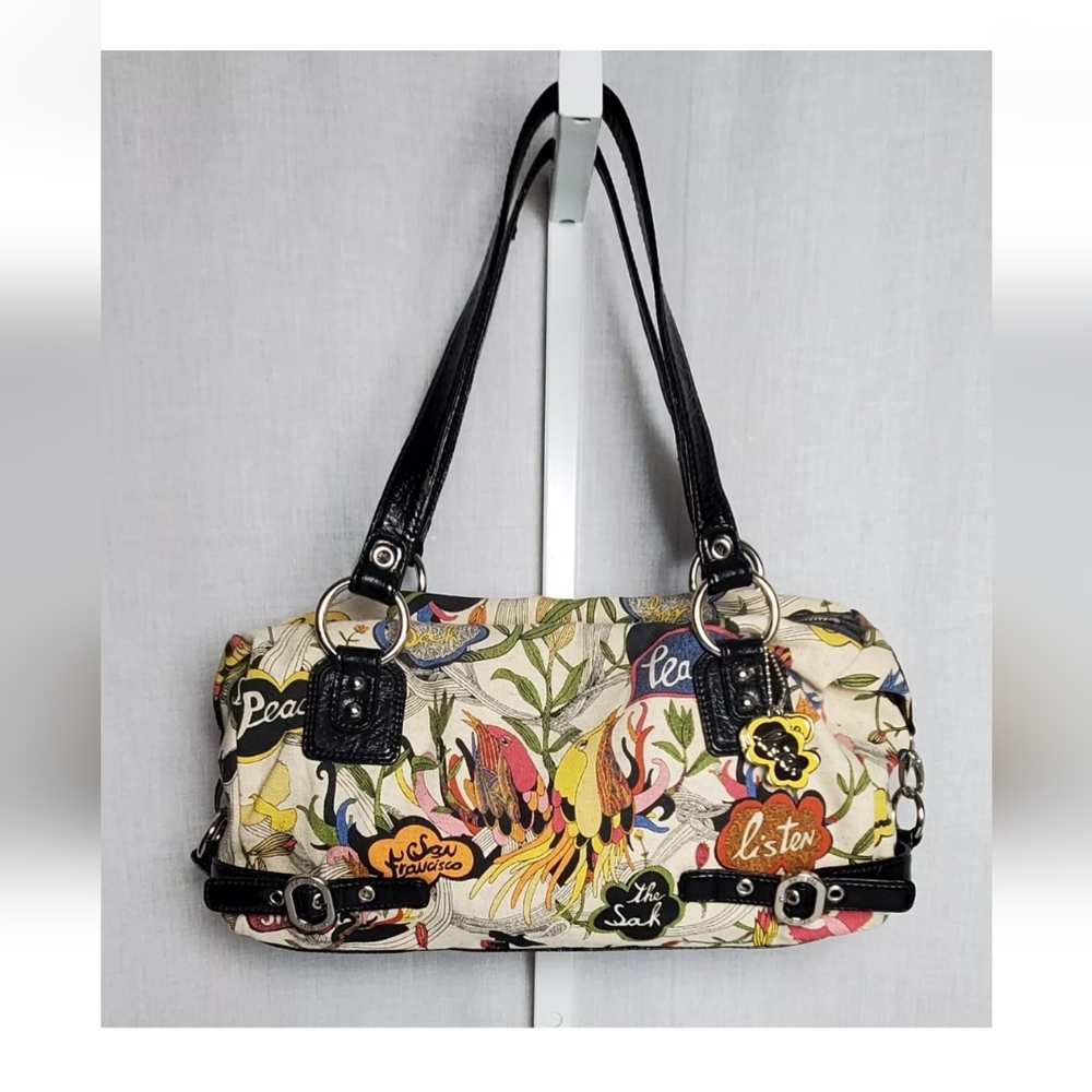 The Sak Vintage "Peace Bird" Cloth Floral Nature Art Double Strap Large Handbag